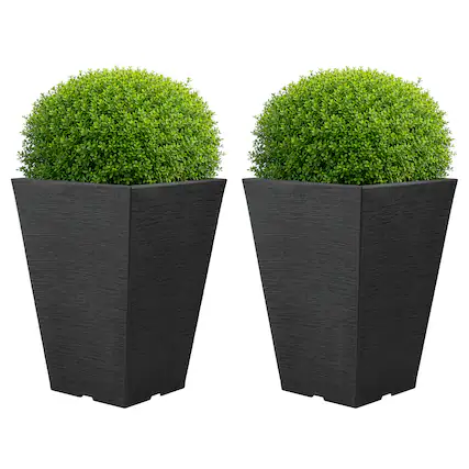 Front. Pure Garden - 2-Pack Large Outdoor Planters 13.75-Inch Tall Planters Plastic Flower Pots for Patio, Entryway, or Front Porch Decor.