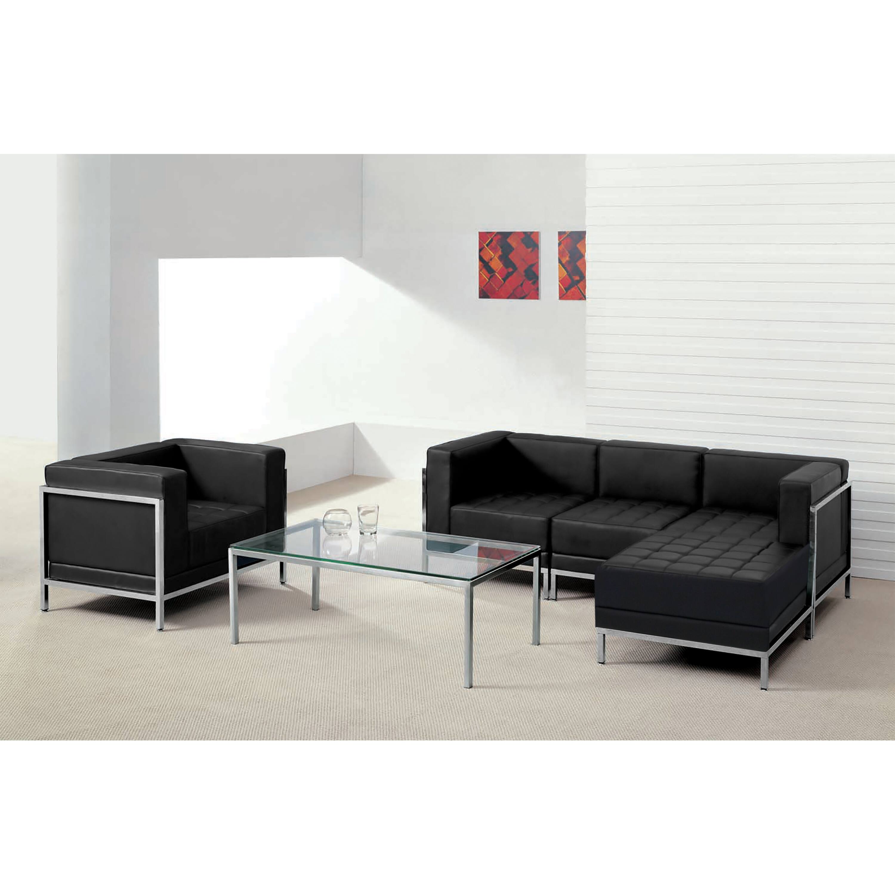 Angle. Flash Furniture - HERCULES Imagination Series Black LeatherSoft Sectional & Chair with Ganging Clips, 5 Pieces - Black.