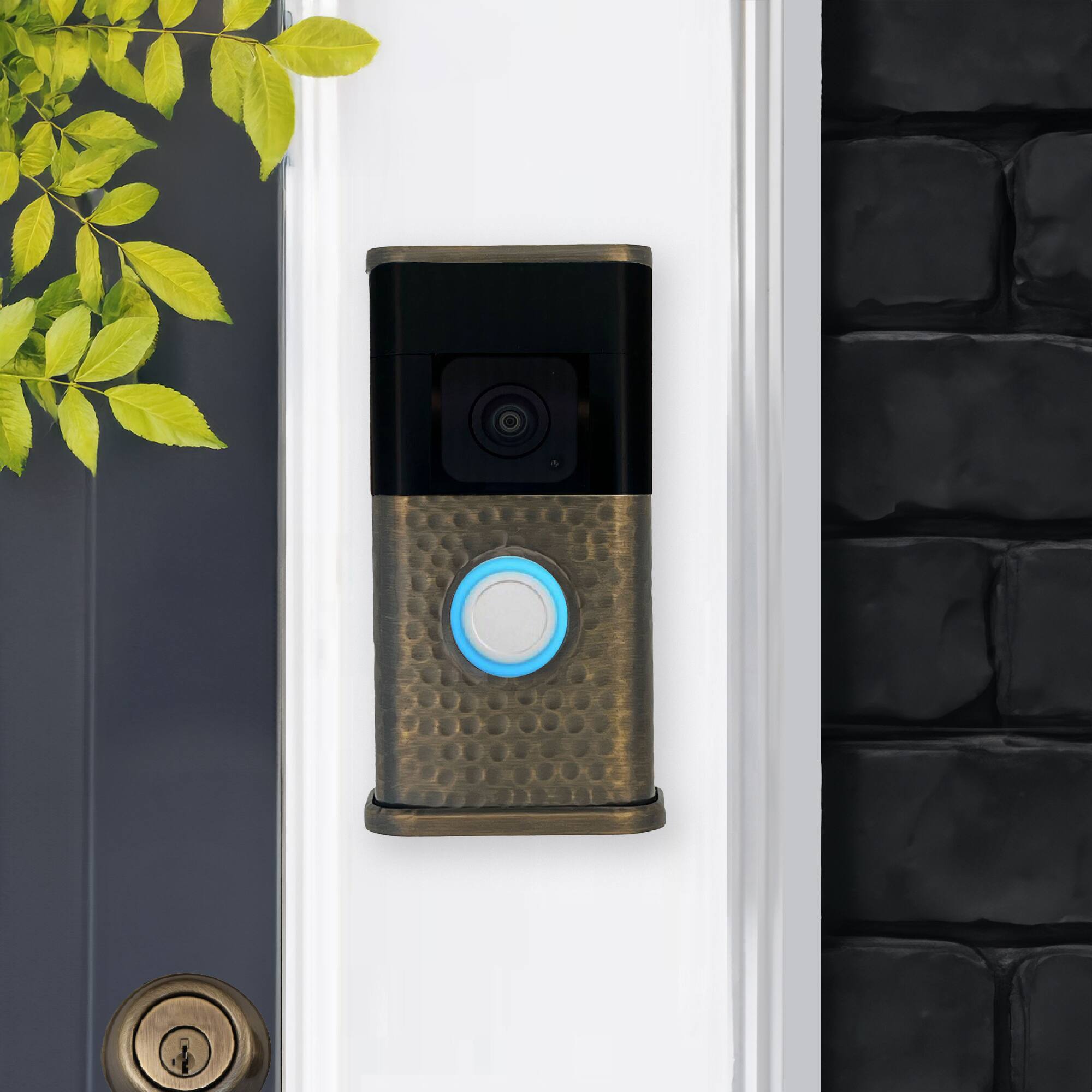 Alt View 3. Michael Healy - Hammered Video Doorbell Cover (Ring 3, 3 Plus, 4, Battery Plus and Battery Pro) - Antique Brass.