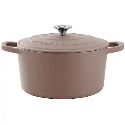 Front. Crockpot - Crockpot Artisan 7 Quart Enameled Cast Iron Dutch Oven in Matte Dusty Pink - Dust Pink.