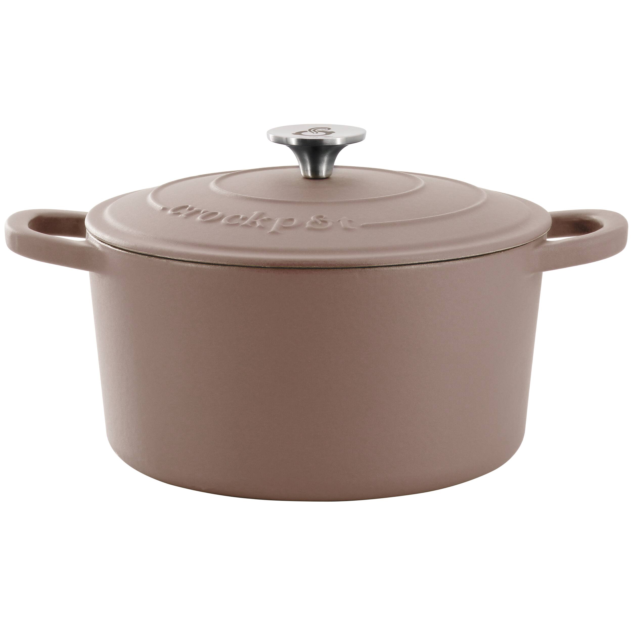 Front. Crockpot - Crockpot Artisan 5 Quart Enameled Cast Iron Dutch Oven in Matte Dusty Pink - Pink.