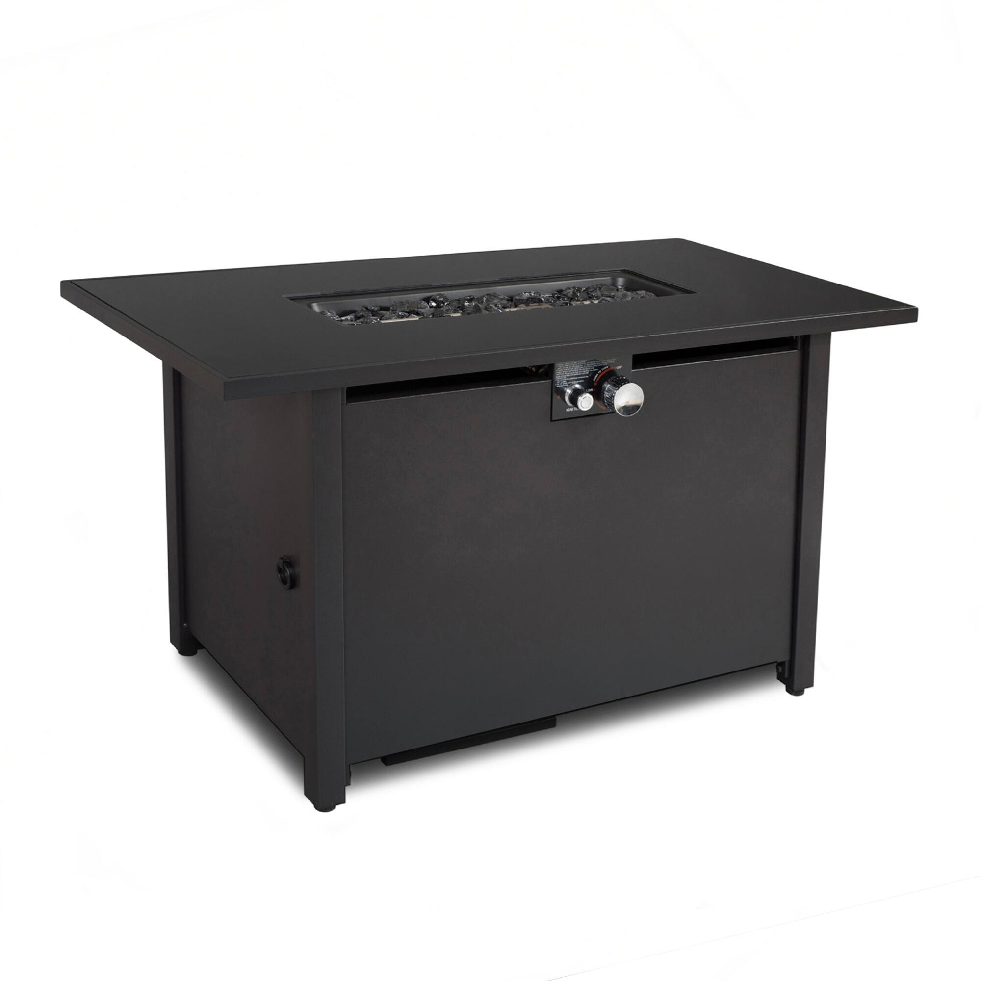 Angle. Mondawe - 25'' H x 42'' W Steel Outdoor Fire Pit Table with Lid - Black.
