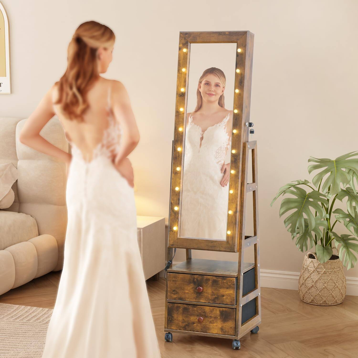 Rustic Brown 63*16+LED Lights