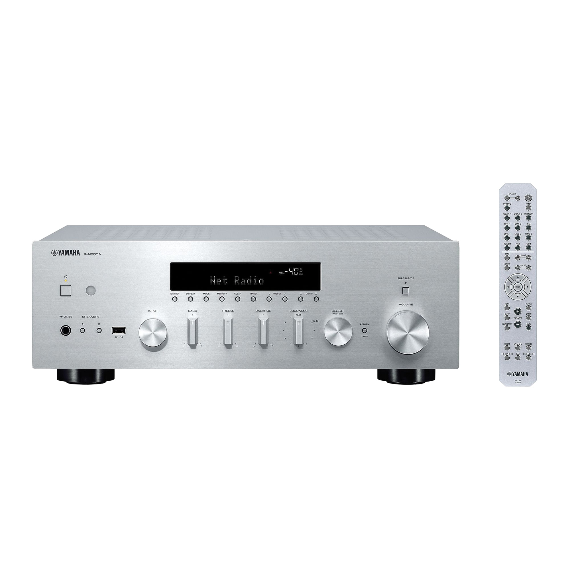 Yamaha - R-N600ASL Bluetooth 120-Watt 2.0-Channel Network Stereo Receiver with Remote - Silver - Front_Zoom
