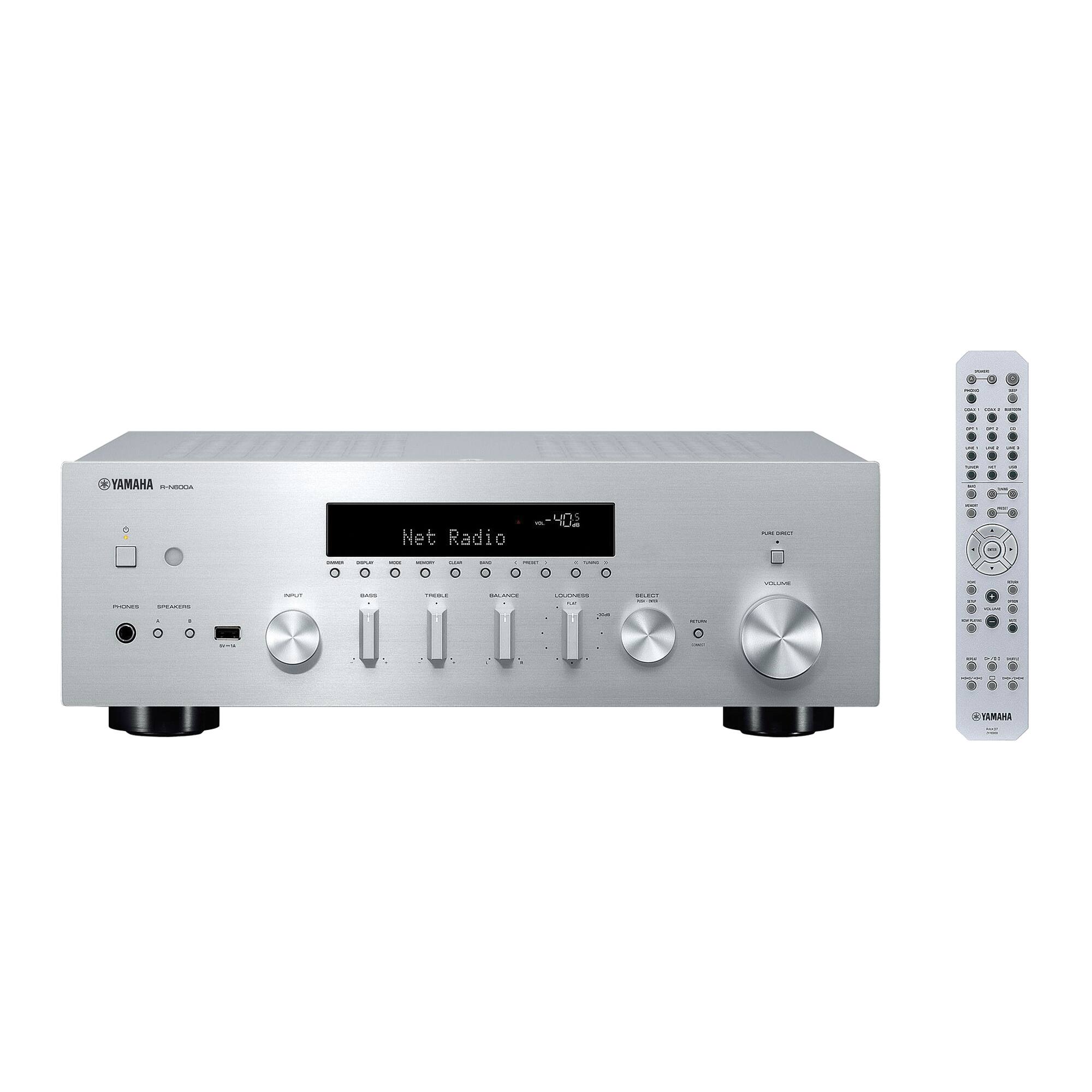 Front. Yamaha - R-N600ASL Bluetooth 120-Watt 2.0-Channel Network Stereo Receiver with Remote - Silver.