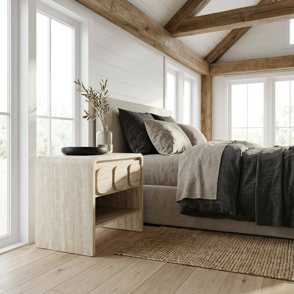 Left. FurniFact - Gray Finish Nightstand with Minimalist Design and Smooth Surface - Gray.