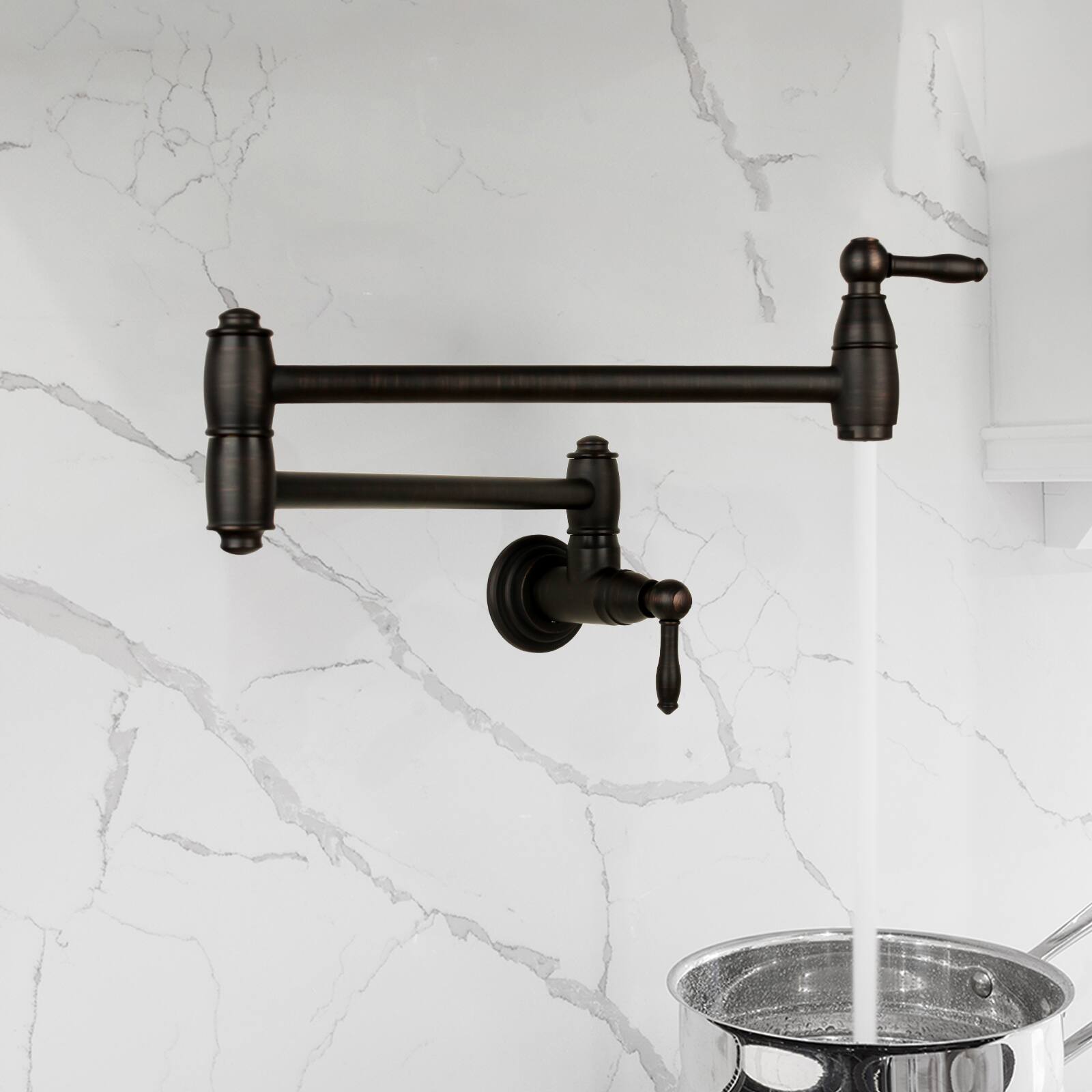 Alt View 3. Akicon - Akicon Wall-Mounted Solid Brass Pot Filler Kitchen Faucet with Dual Joint Swing Arms for Stovetop in Oil Rubbed Bronze - Oil Rubbed Bronze.