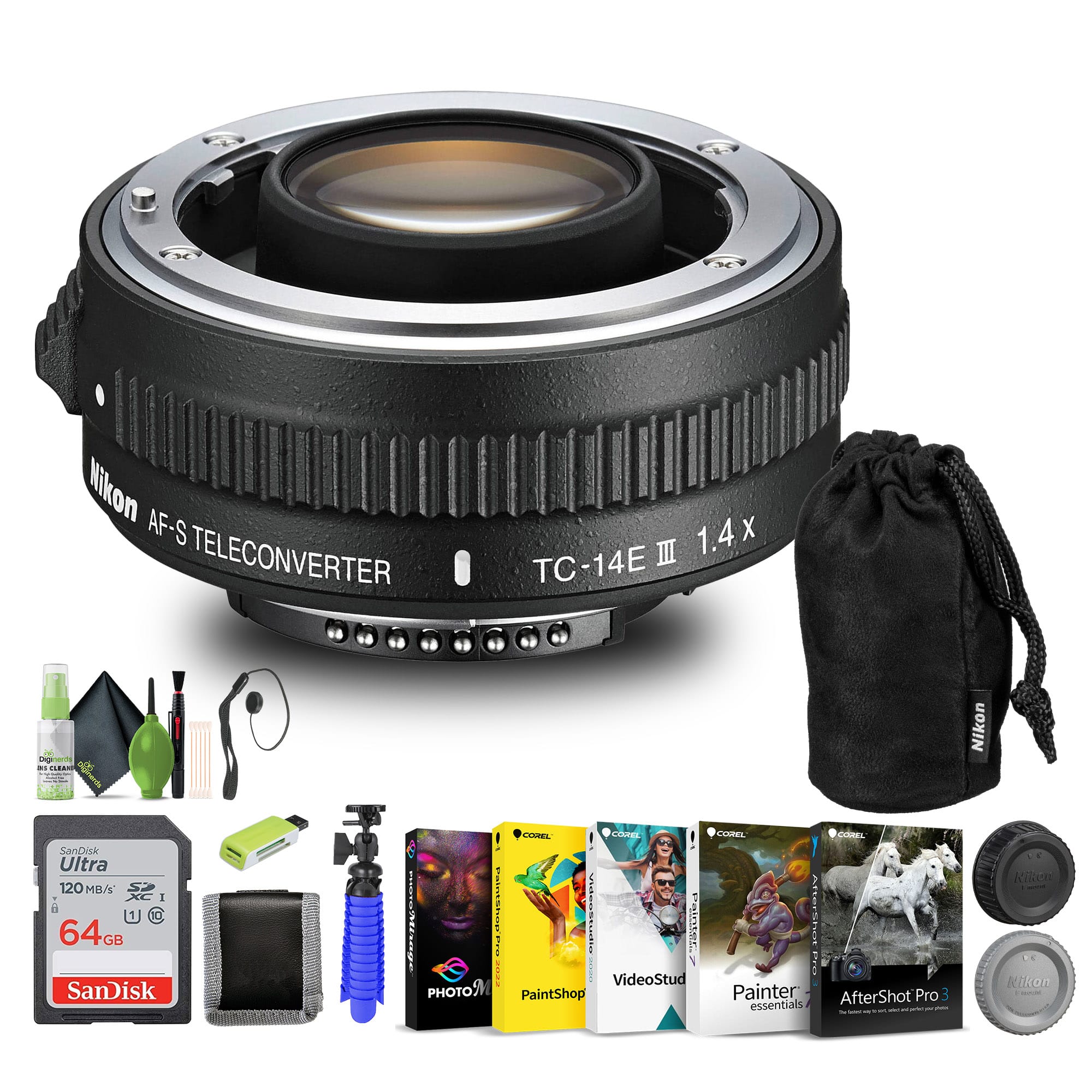Nikon - AF-S Teleconverter TC-14E III (2219) + 64GB Memory Card + Card Reader - Bundle (International Version)