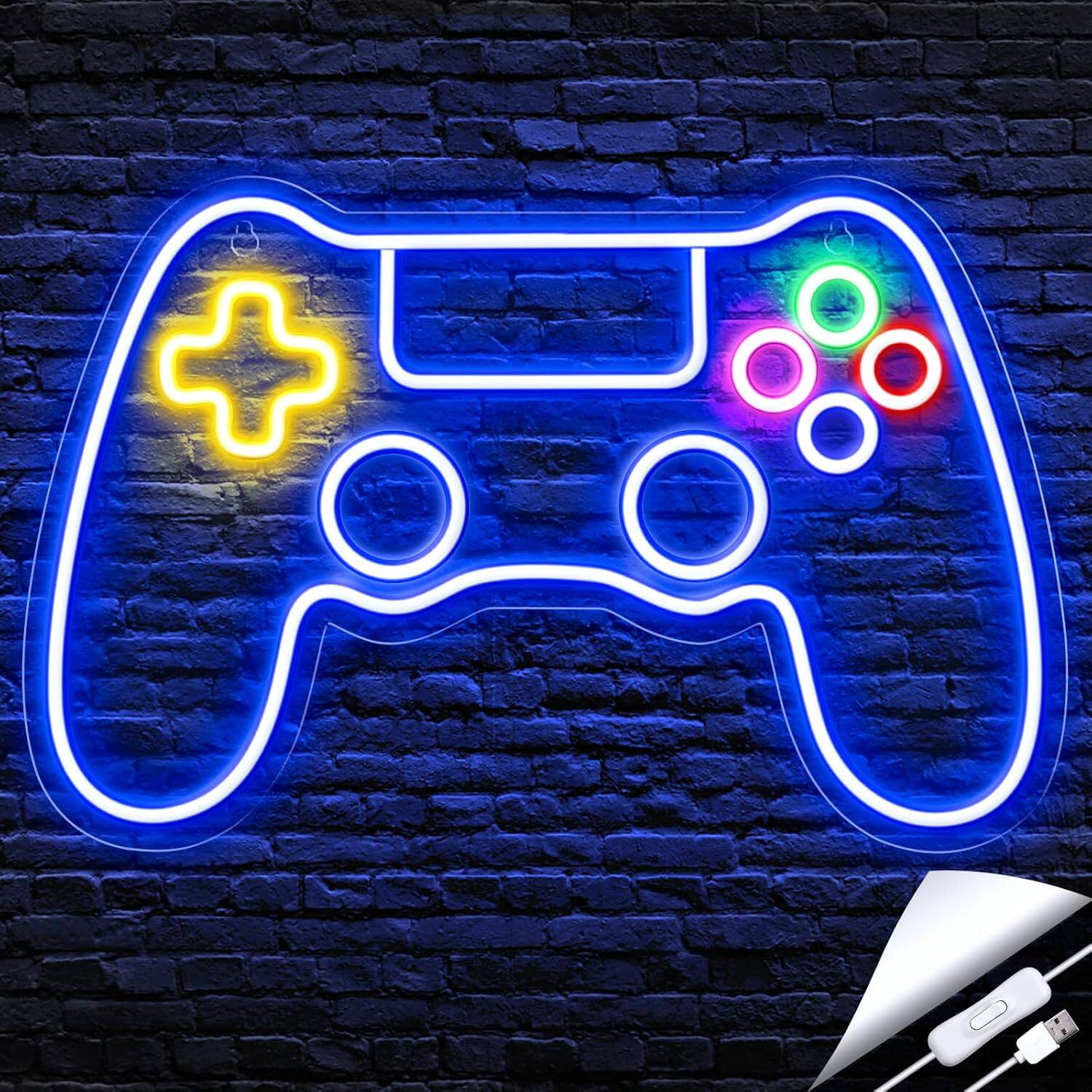 PARKER SLATER - Gamer Neon Sign – LED Game Controller Light for Gaming Room Decor - White