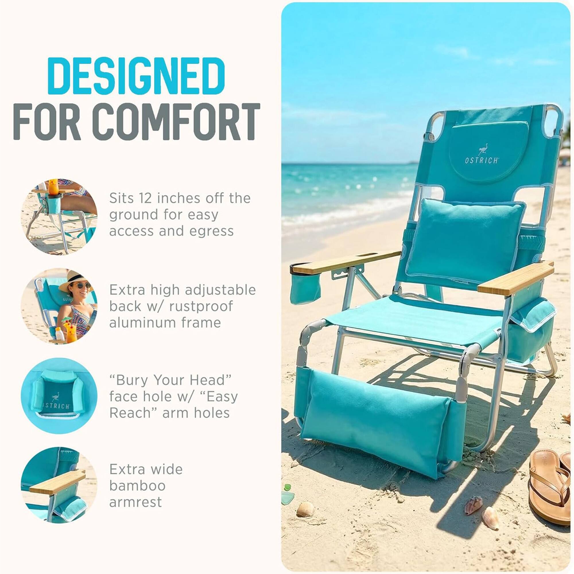 DESIGNED FOR COMFORT

- Sits 12 inches off the ground for easy access and egress
- Extra high adjustable back w/ rustproof aluminum frame
- "Bury Your Head" face hole w/ "Easy Reach" arm holes
- Extra wide bamboo armrest