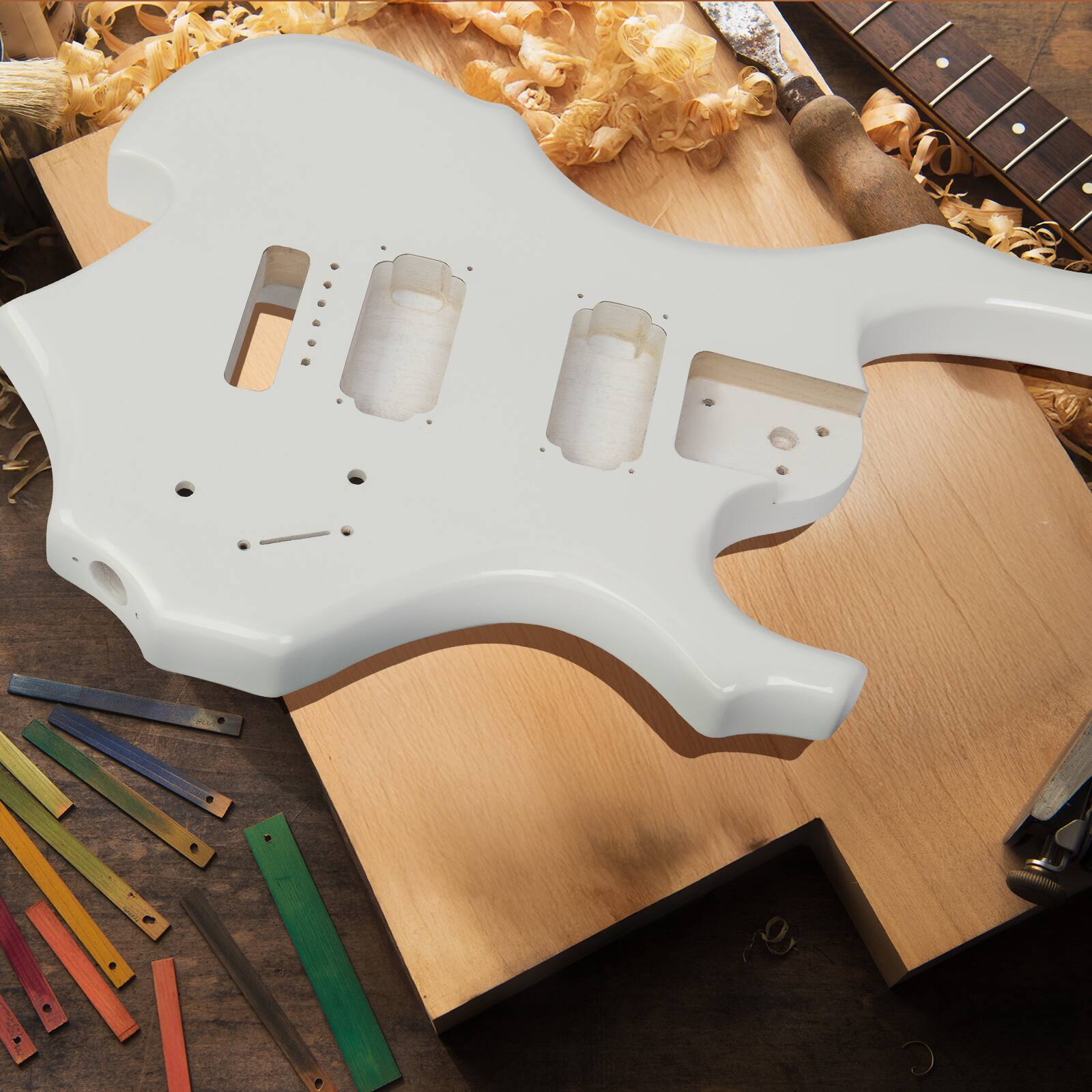 Angle. Winado - DIY Fire Flamed Electric Guitar with Mahogany Body, Ebony Fingerboard and Maple Neck, All Components.