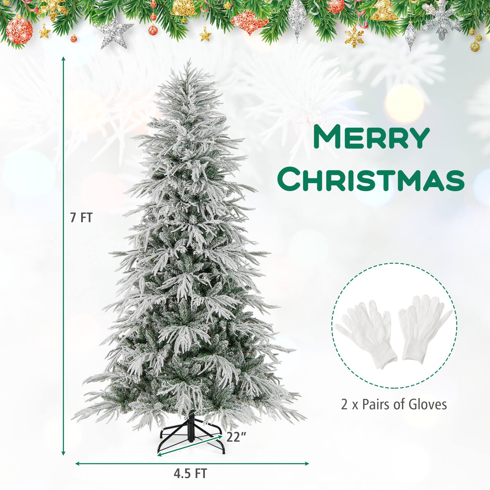 MERRY CHRISTMAS  
7 FT  
2 x Pairs of Gloves  
22"  
4.5 FT