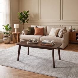 WELLFOR - 34.5" Solid Wood Modern Coffee Table with Tapered Legs, Center Table Cocktail Tea Table for Living Room - Walnut