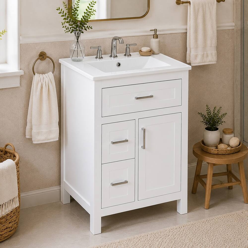 Angle. Loheer - Loheer 24 inch bathroom vanity with sink White Freestanding Cabinet - White.