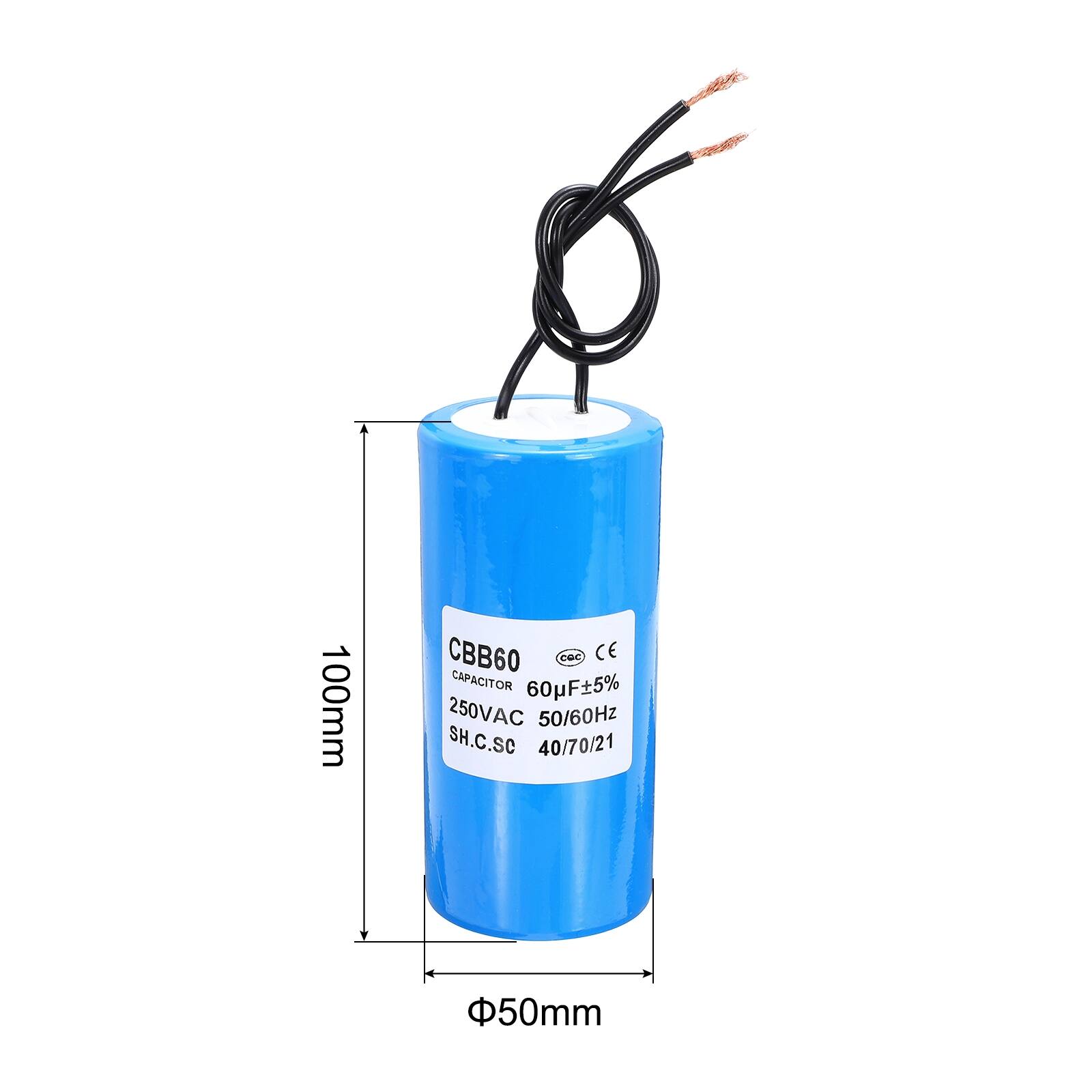 100mm CBB60 COC CE CAPACITOR 60µF±5% 250VAC 50/60Hz SH.C.SC 40/70/21 50mm