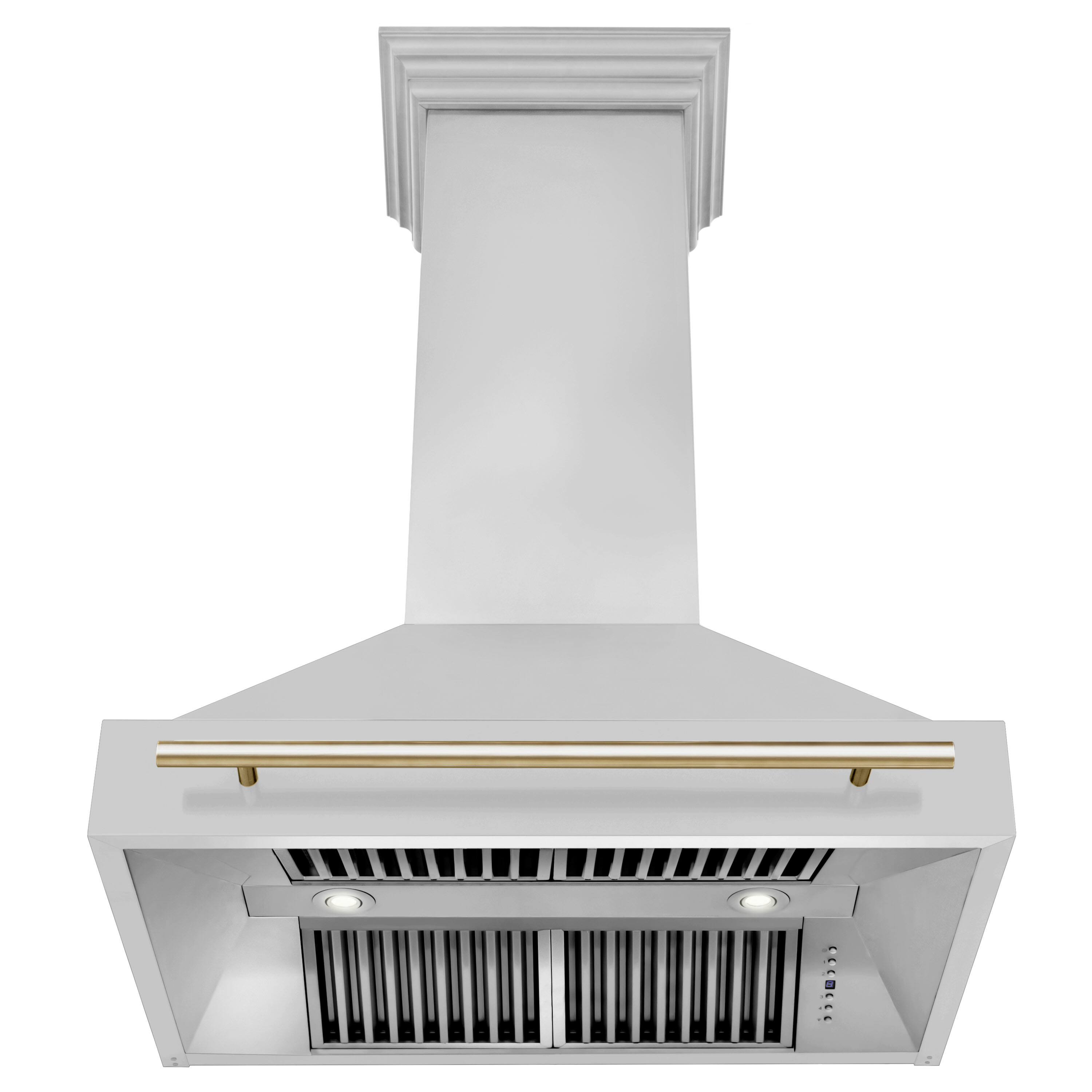 Back. ZLINE - ZLINE Autograph Edition 36 in. Stainless Steel Range Hood with Stainless Steel Shell and Polished Gold Handle - Stainless Steel.
