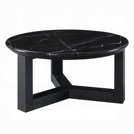 Manhattan Lane - Kia Coffee Table, Round Marble Top, Three Leg Wood Base,24 Inch - Black