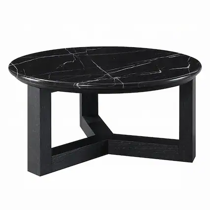 Front. Manhattan Lane - Kia Coffee Table, Round Marble Top, Three Leg Wood Base,24 Inch - Black.