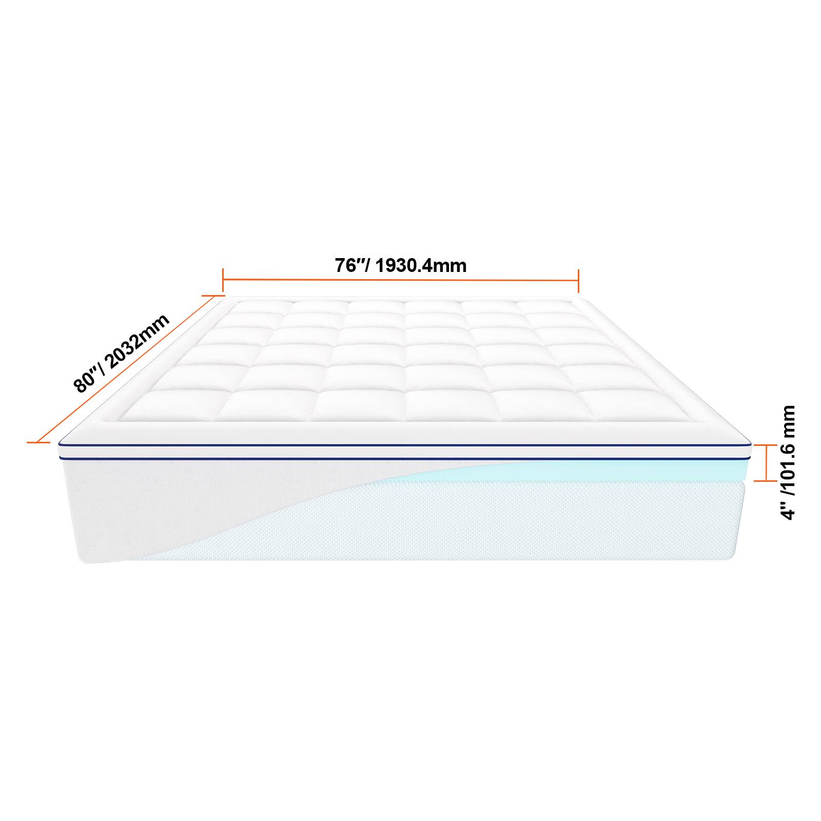 - 80" / 2032mm
- 76" / 1930.4mm
- 4" / 101.6mm