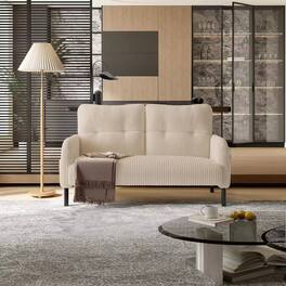GOODSILO - Elegant Corduroy Double Sofa with High Rebound Springs and Side Pockets for Living Rooms and Bedrooms - Beige
