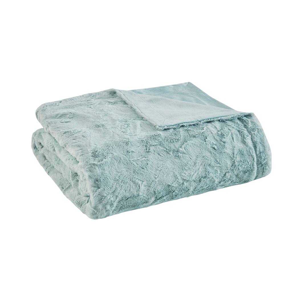 Alt View 4. Gracie Mills - Gracie Mills Shawn Brushed Faux Fur to Mink Oversized Throw - Aqua.