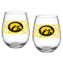 Indigo Falls - Iowa Hawkeyes Two-Pack 15oz. Floral Stemless Glass Set - Multicolor