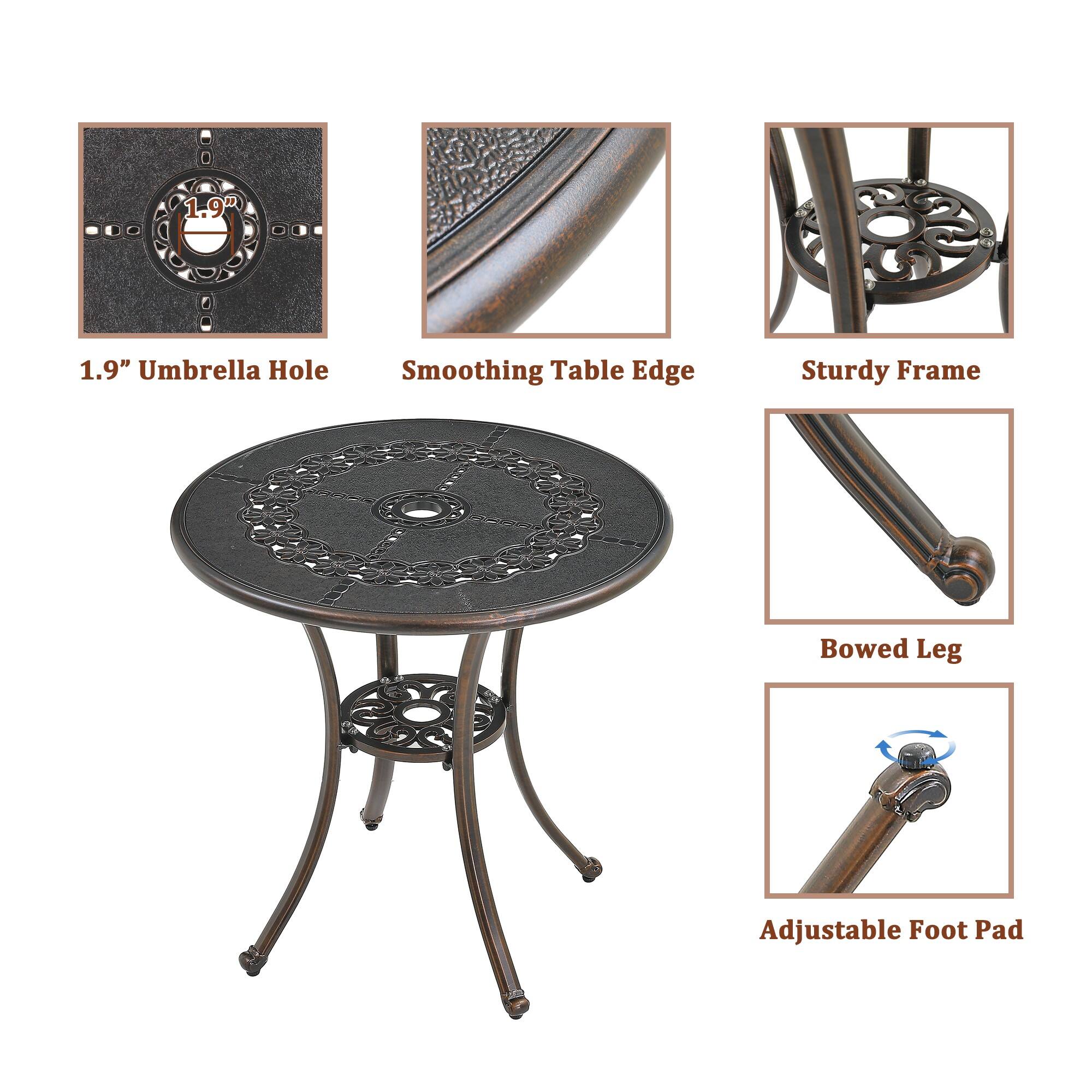 1.9" Umbrella Hole  
Smoothing Table Edge  
Sturdy Frame  
Bowed Leg  
Adjustable Foot Pad