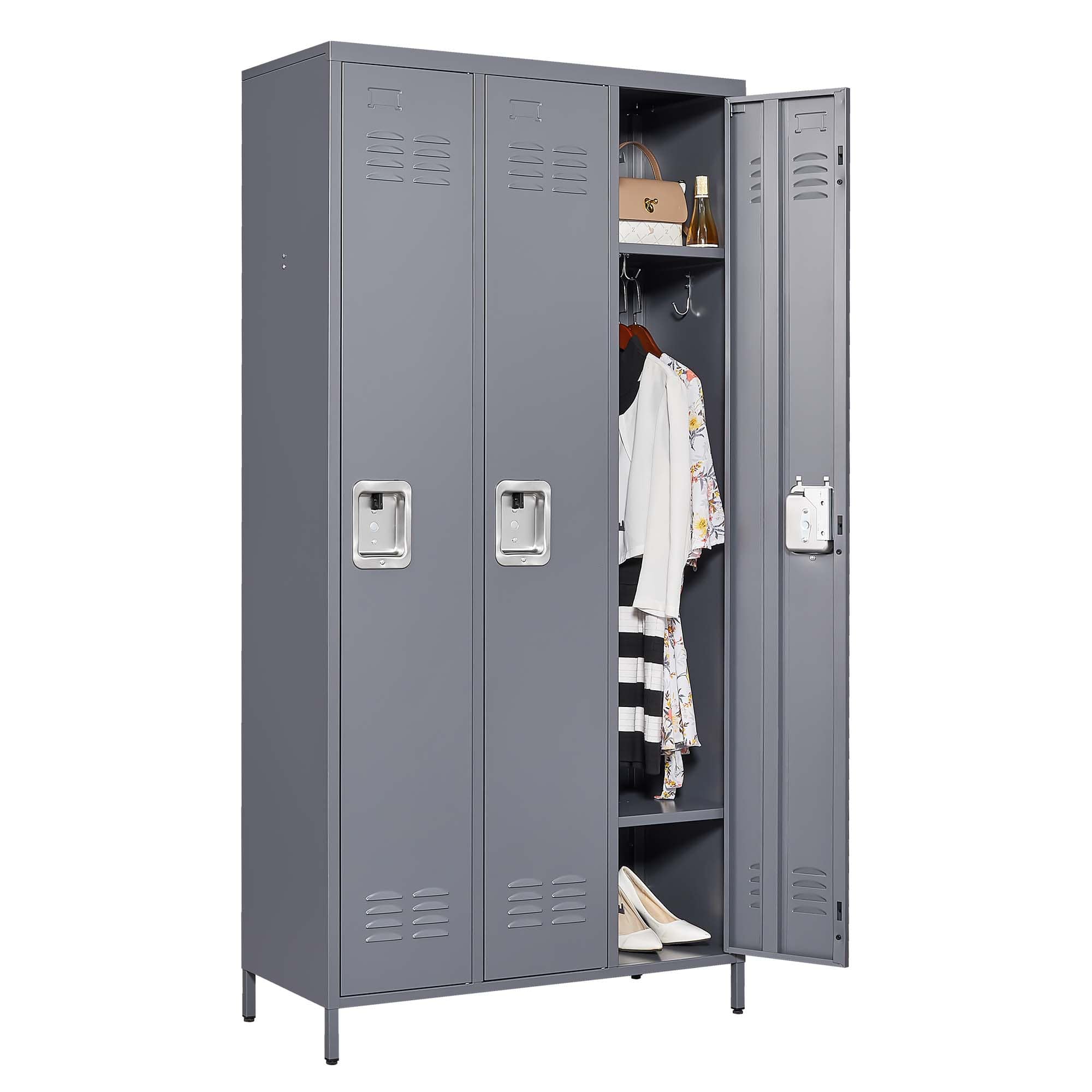 Dexmalle - Dexmalle-3 Door 72"H Metal File Storage Cabinet With Lock-Gray