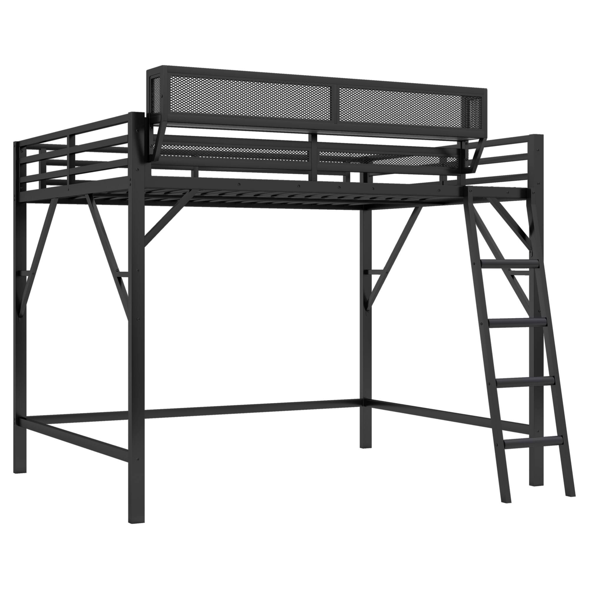 Alt View 6. GOODSILO - Queen Size Metal Loft Bed with Storage Shelves and Ladder for Kids and Teens - Black.