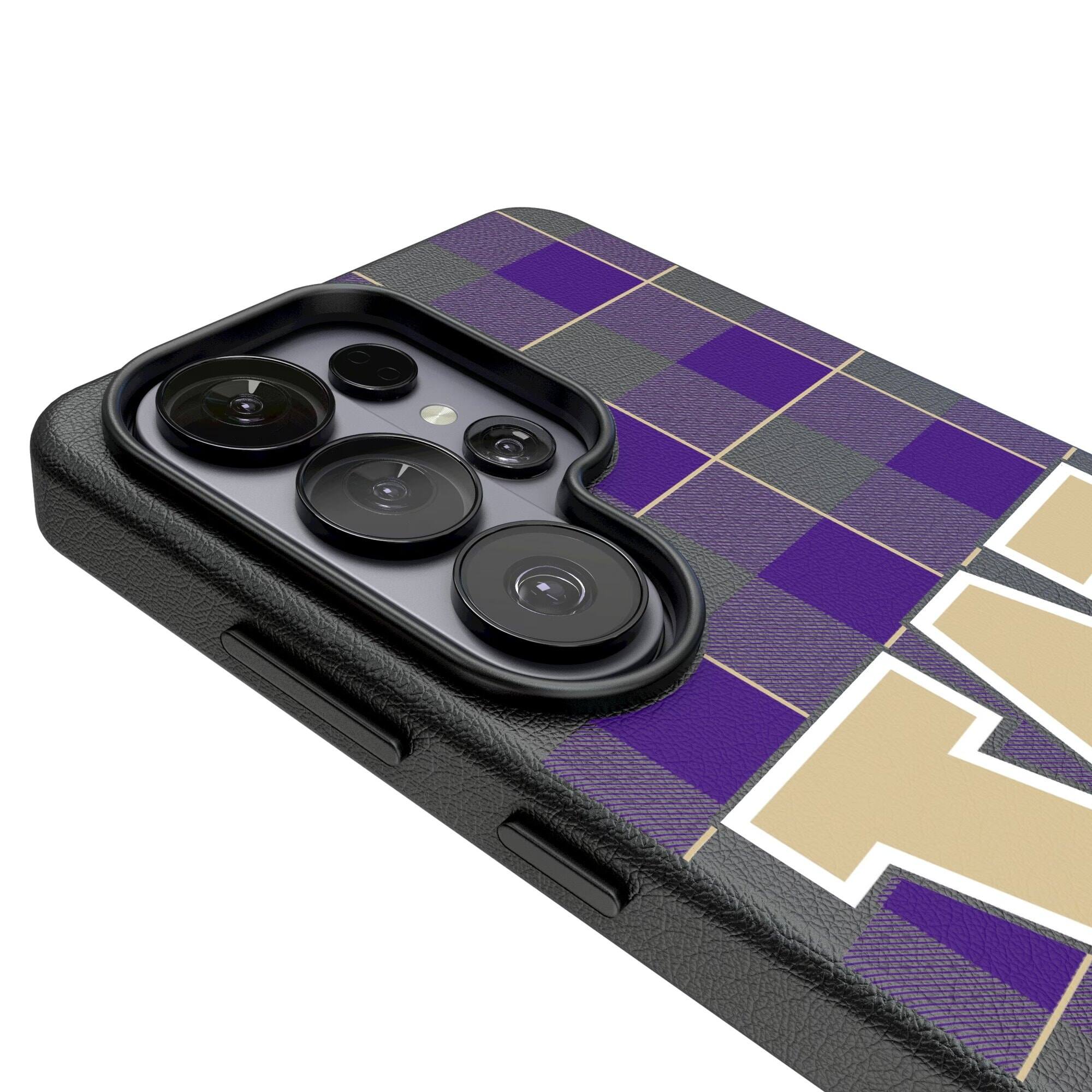 Alt View 2. Keyscaper - Washington Huskies Plaid Galaxy Magnetic Bump Case - S25 - Black.