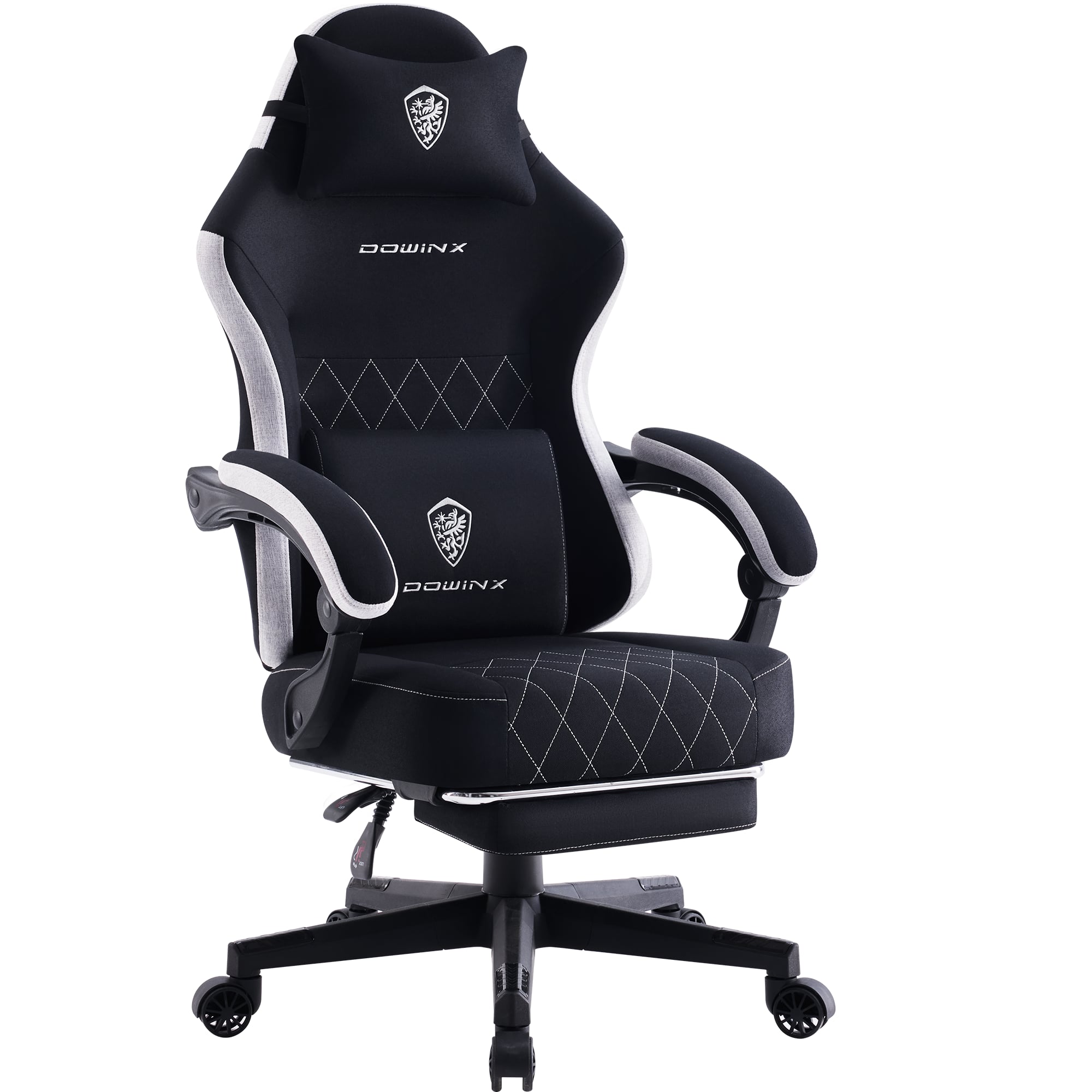 Dowinx - Fabric Gaming Chair, Ergonomic Computer Chair with Footrest and Pocket Spring Cushion, Height Adjustable - Black