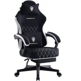 Dowinx - Fabric Gaming Chair, Ergonomic Computer Chair with Footrest and Pocket Spring Cushion, Height Adjustable - Black