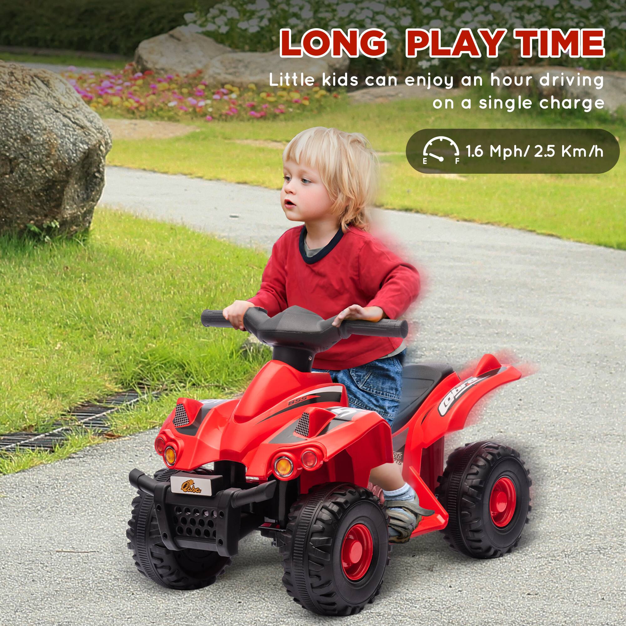 LONG PLAY TIME  
Little kids can enjoy an hour driving on a single charge  
1.6 Mph/2.5 Km/h