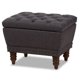 Baxton Studio - Annabelle Modern and Contemporary Fabric Upholstered Walnut Wood Finished Button-Tufted Storage Ottoman - Dark Gray