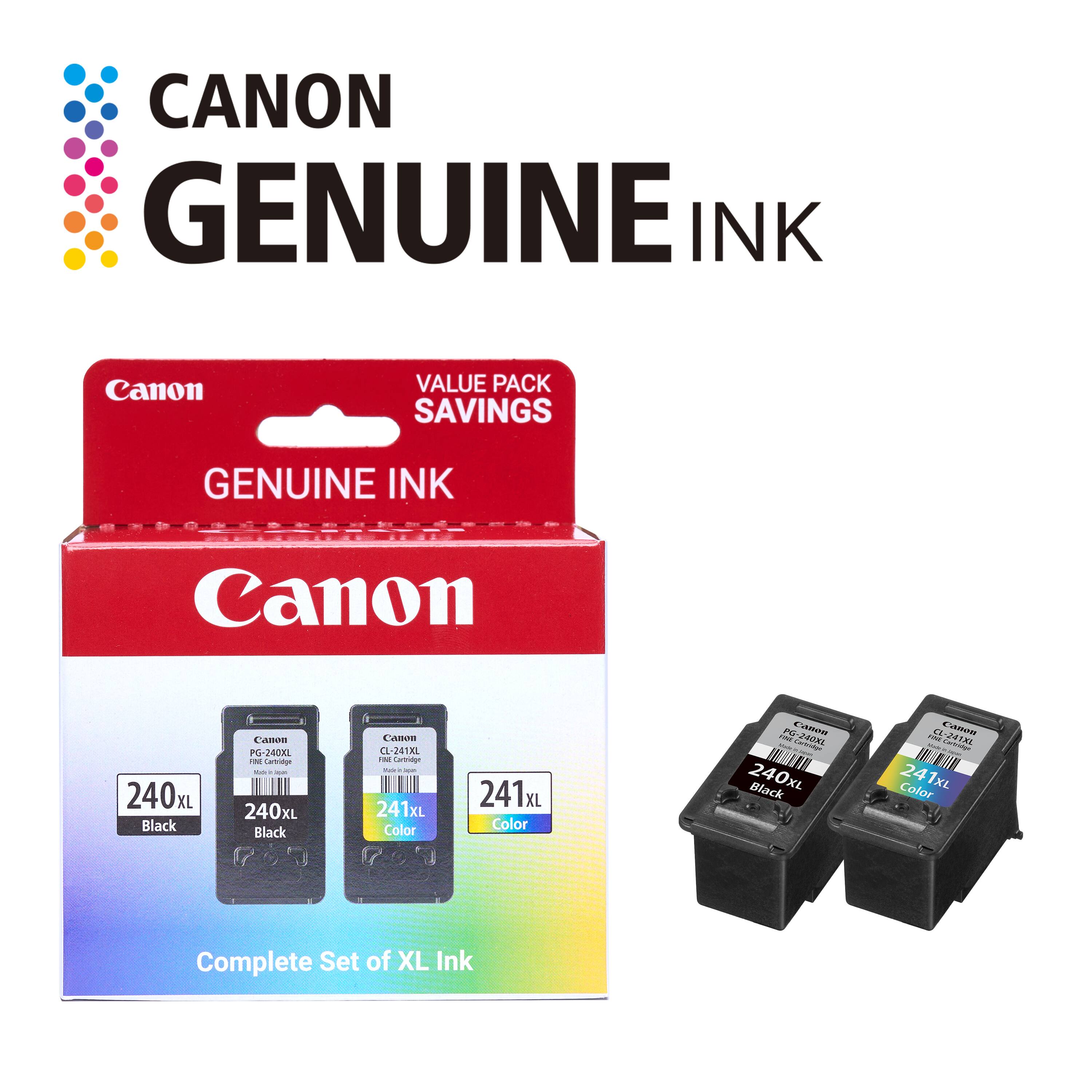 CANON GENUINE INK Canon VALUE PACK SAVINGS GENUINE INK Canon 240xL XL Black CAnoa PO-240KL E Carteiae - - 240XL Black  Cnn CL-241XL F Lareage - 241XL Color 241XL XL Color PG IeNa  OKI ning_ttcrie 240XL Black L4 Canon - -241K Ca Color 241xL 1xL Complete Set of XL Ink