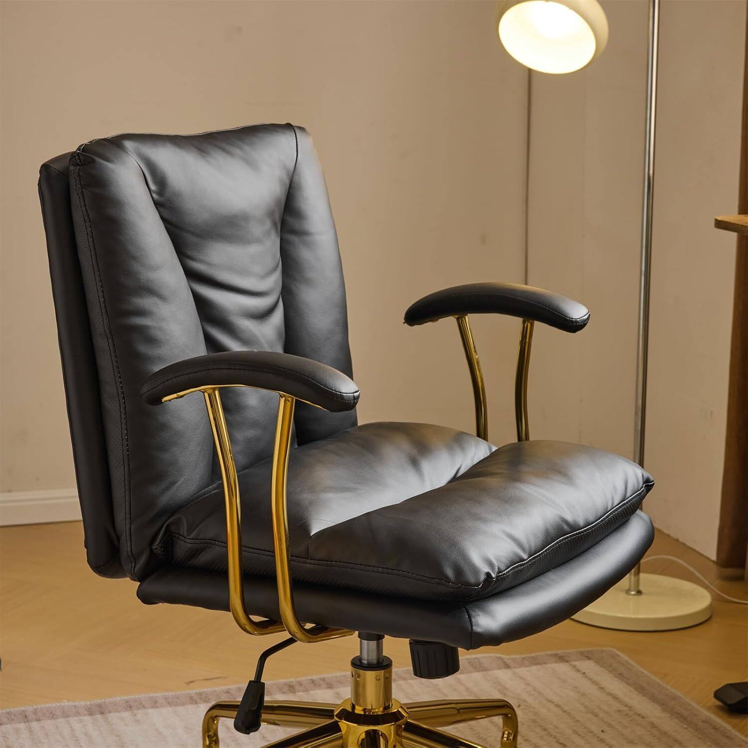 Alt View 6. Winado - Desk Chair with Removable Armrests, Back,Adjustable Rolling Swivel Computer Task Chair for Study,Makeup,Office,Home - Black-PU.