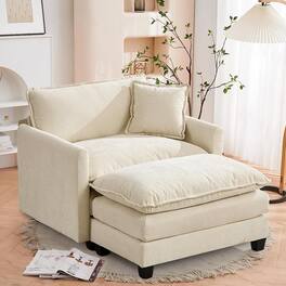 JUJABU - Chenille Modular Single Sofa with Ottoman and Pillow for Living Room - Beige