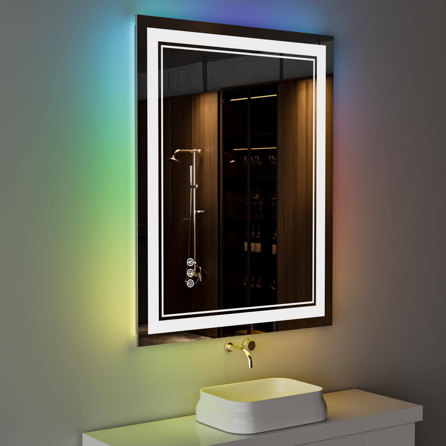 Earthley Blooms - Led Bathroom Mirror Wall Mount Anti-fog Rgb Backlit Front-lit Eight RGB and Three Front-lit:LED bathroom - 24"L x 36"W