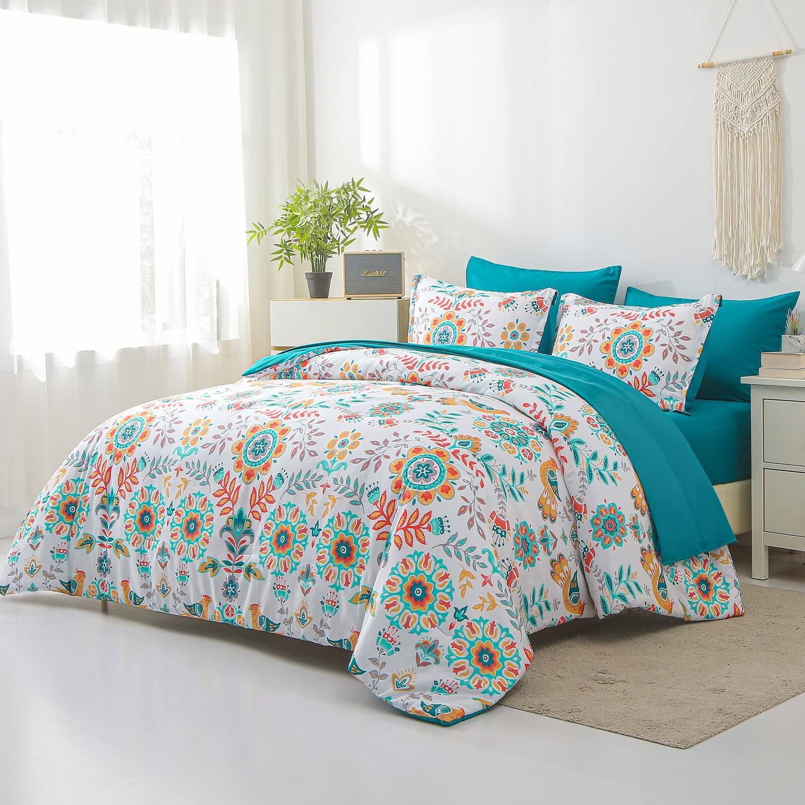Alt View 3. NICHOLAS KLEIN - Boho Comforter Set Queen - Bed In A Bag Floral Medallions Design Bohemian With Sheets Soft Microfiber Compl... - Blue Queen.