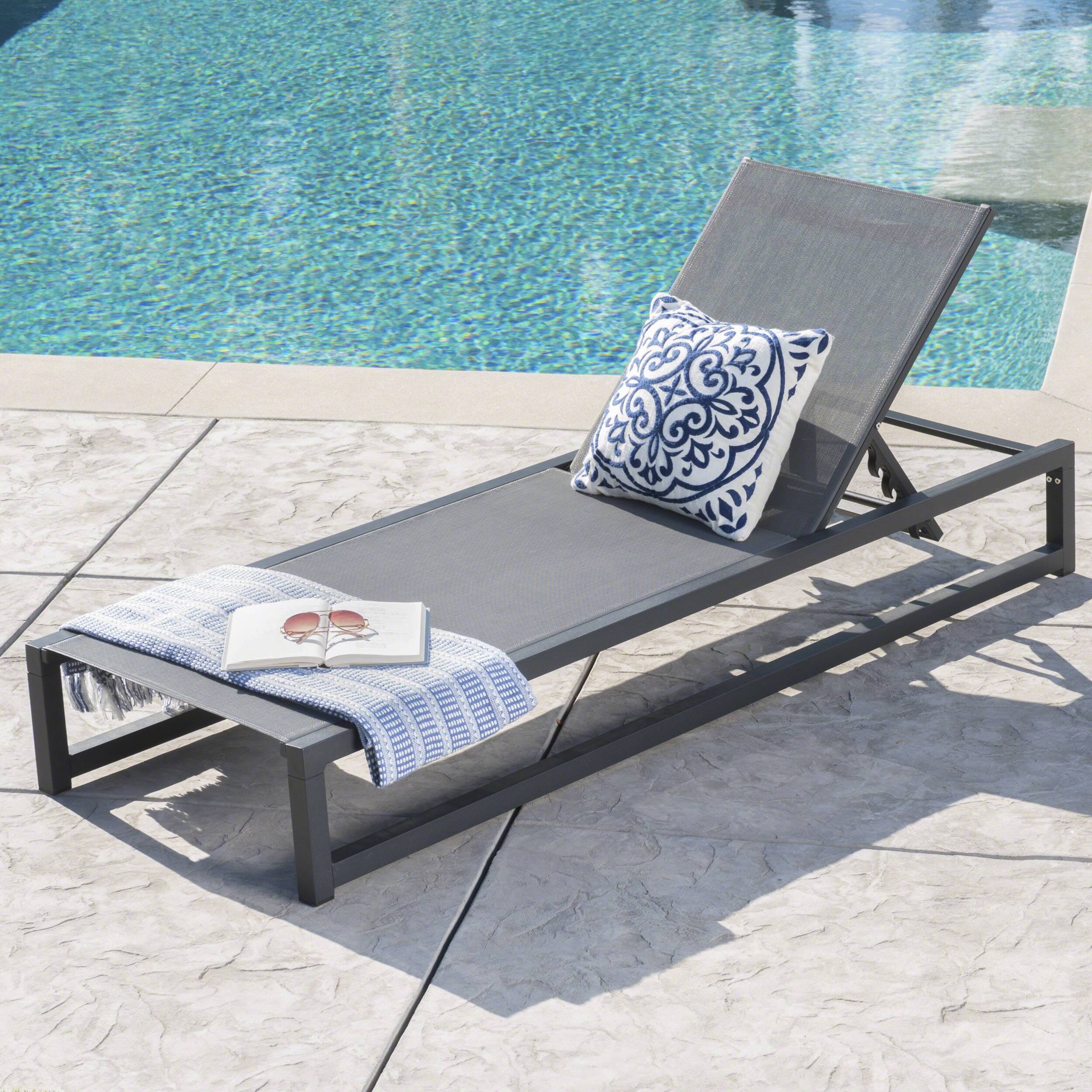 Front. Mondawe - Adjustable Aluminum Chaise Lounge Chair - Black+Grey.