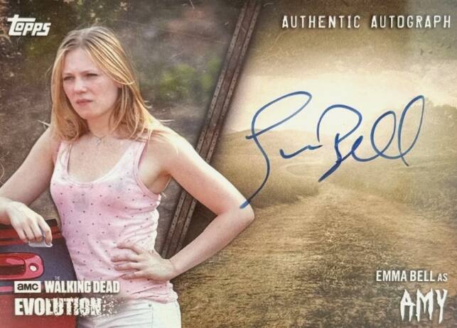 Topps 14  
WALKING DEAD EVOLUTION  
AUTHENTIC AUTOGRAPH  
See EMMA BELL AS AMY