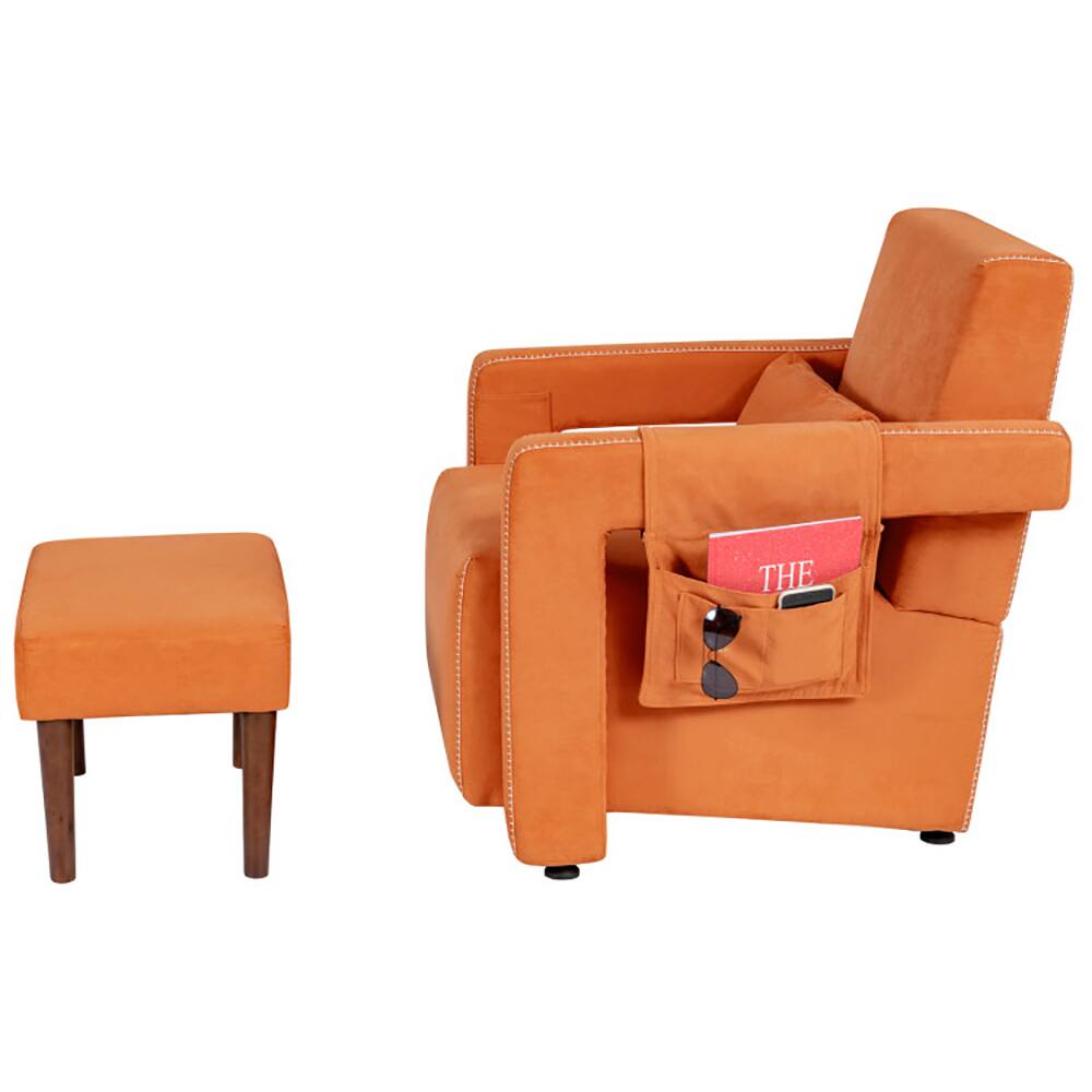 Alt View 2. Kadyn - Recliner Chair, Reclining Chair,Lounge Chair,Modern Berber Fleece Single Sofa Chair with Ottoman and Waist Pillow-Orange - Orange.