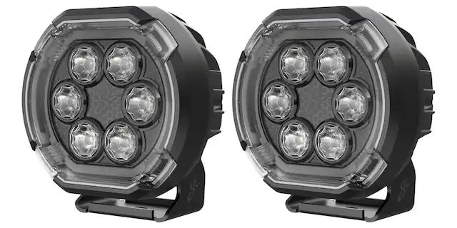 Front. Stinger - HEXCORE 6” LED Pod Lights (Pair) – Amber/White, Universal Off-Road Spot Beam for 4x4 Vehicles, Jeep Wrangler, ATV, UTV - Black.