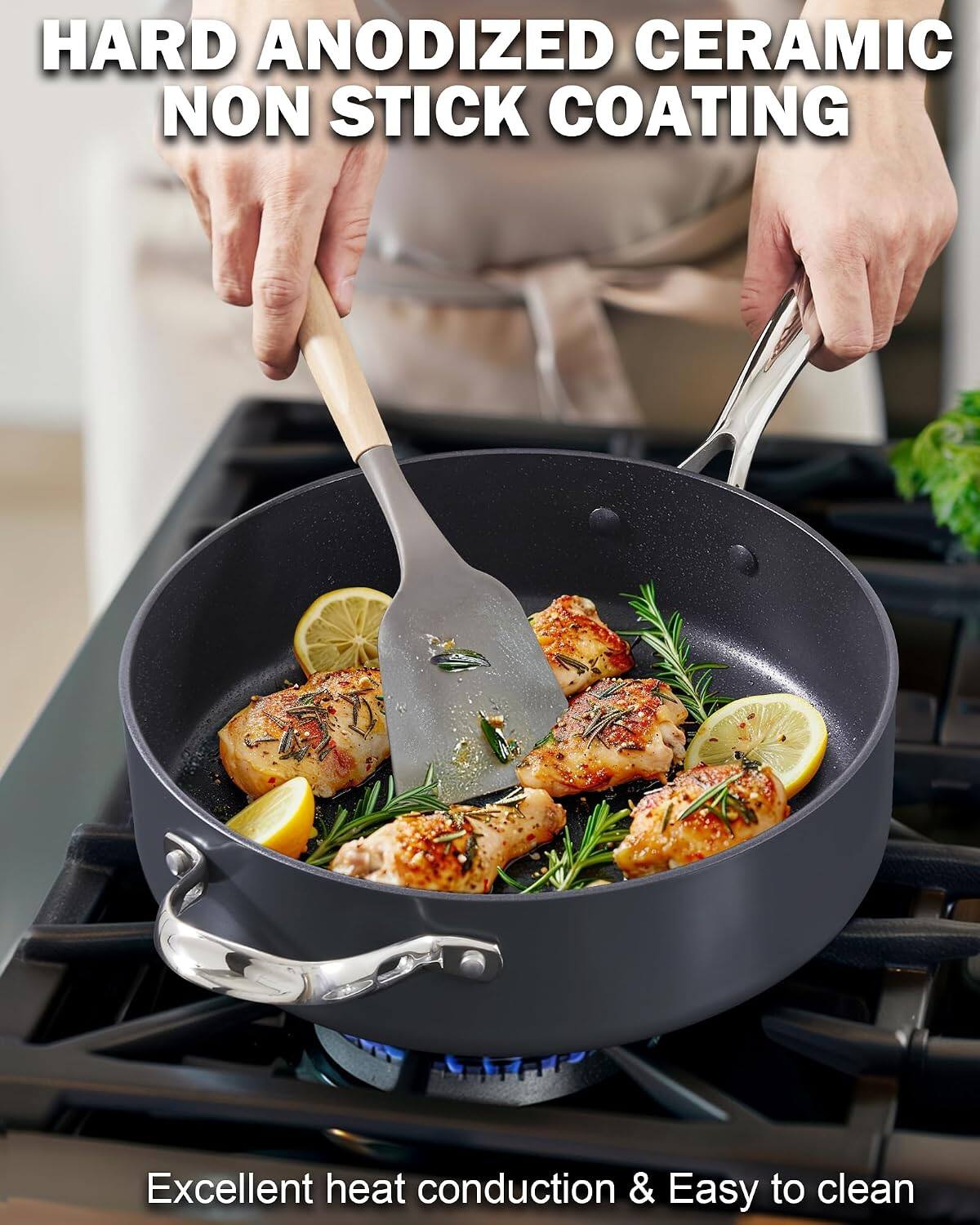 HARD ANODIZED CERAMIC NON STICK COATING

Excellent heat conduction & Easy to clean