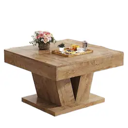 Hivvago - Modern Farmhouse Style Square Coffee Table Wood Finish - Natural