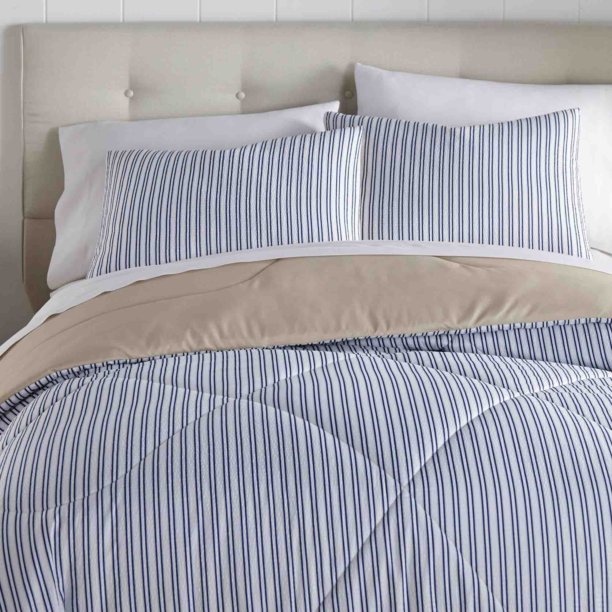 Alt View 1. Shavel Home Products - Seersucker Comforter Set, King, Sailor Stripe - Sailor stripe.