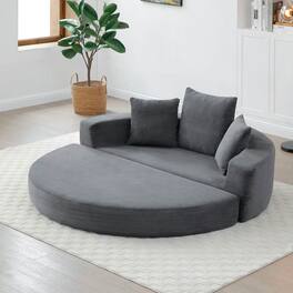 Kadyn - Convertible Sofa Bed, Multi-Functional Circular Futon Floor Lounge Sofa, No Assembly Corduroy Fabric - Gray