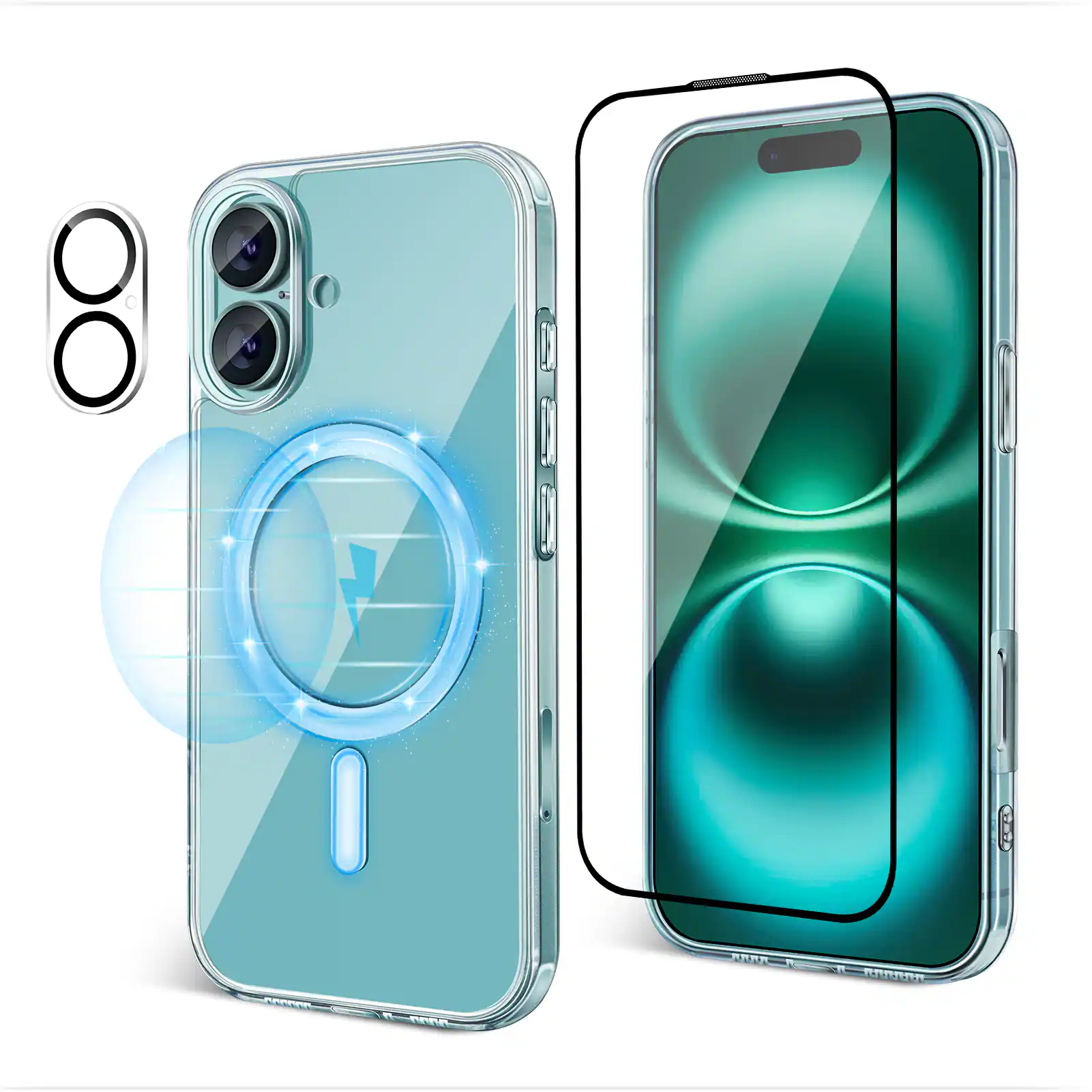 3inus - 2-in-1 for iPhone 16 6.1" Magnetic Case and 9H Hardness Screen Protector, Compatible with Magsafe, Shockproof - Crystal Clear Not Yellowing