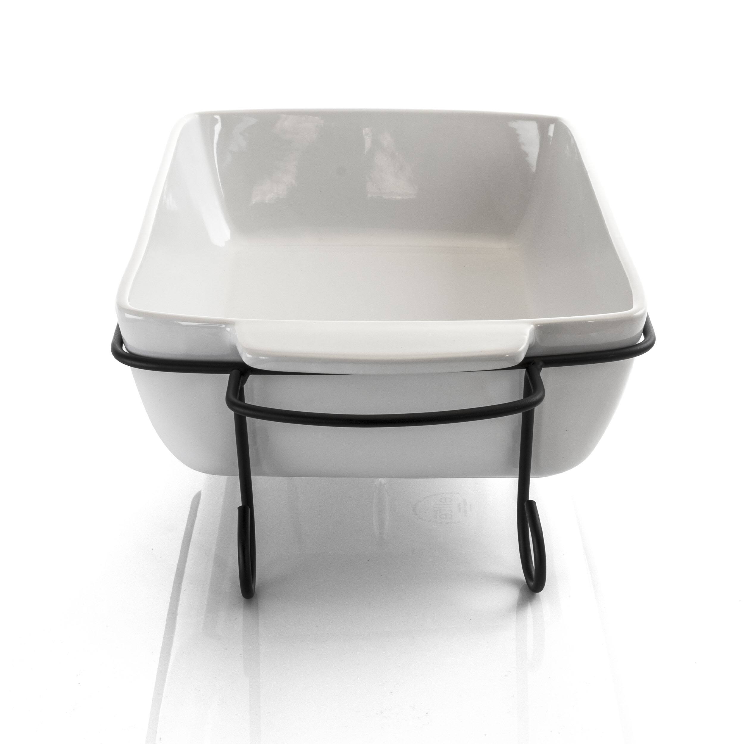Alt View 4. Gibson - Gibson Elite 2 Piece Rectangle 15.5 Inch Stoneware Bakeware with Metal Rack - White.