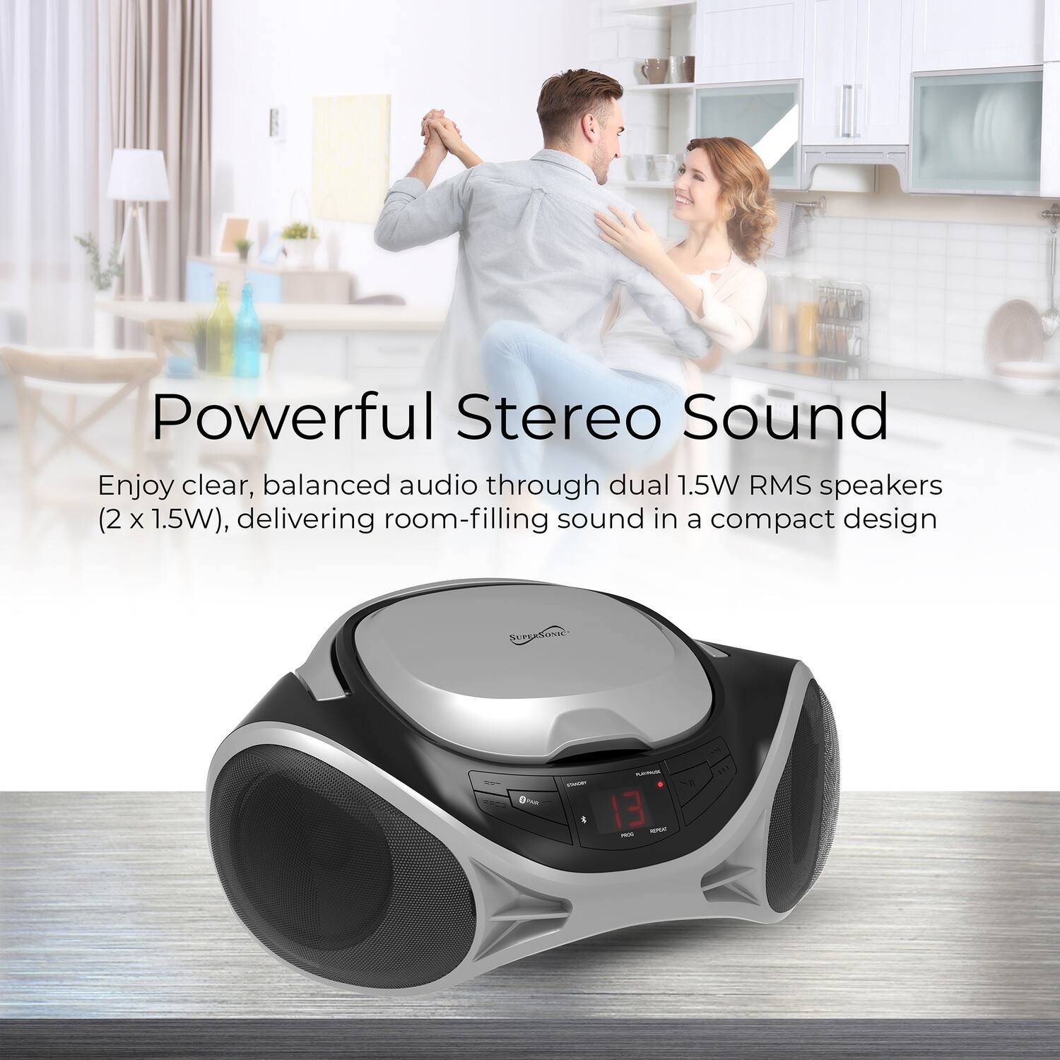 Powerful Stereo Sound

Enjoy clear, balanced audio through dual 1.5W RMS speakers (2 x 1.5W), delivering room-filling sound in a compact design